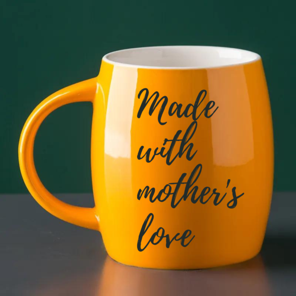 Made with mothers love yellow mug 16 oz